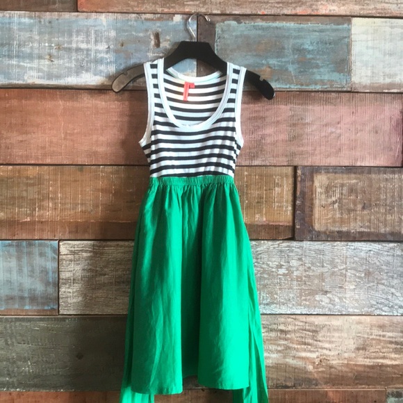 Anthropologie Black and White Striped Top with Green Skirt Mini Dress - Picture 3 of 5